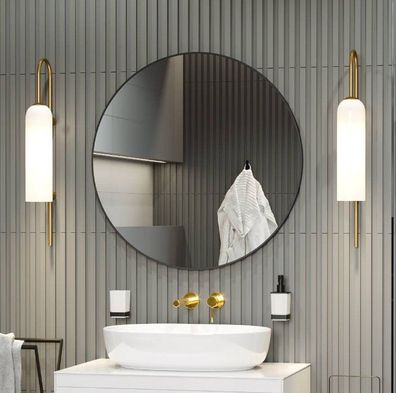 ECOLAM Wandspiegel Rund 60 oder 80 cm Slim Schwarz matt Spiegel Badezimmer