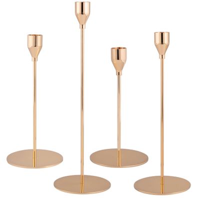 bremermann 4er-Set Kerzenhalter, Kerzenständer für Stabkerzen, Metall, roségold