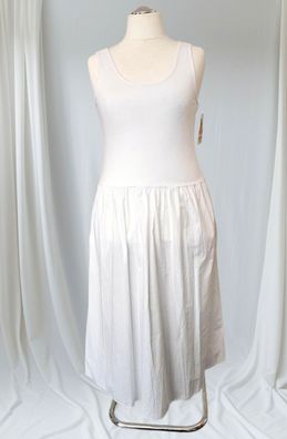Italy 38 40 42 Sommerkleid Maxikleid ohne Arm Baumwolle Taschen in Weiß