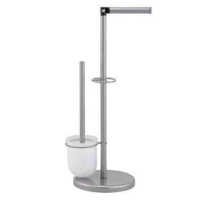 bremermann Stand-WC-Garnitur 3in1, WC-Bürste, (Ersatz-)Rollenhalter, grau