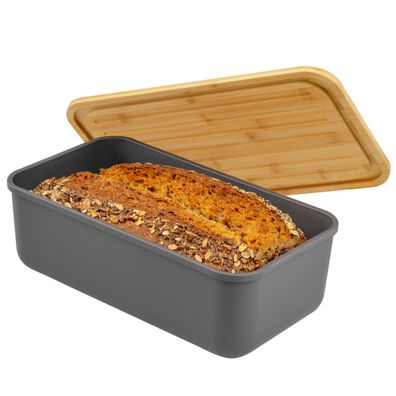 bremermann Brotkasten mit Bambus-Deckel, Brotbox | Schneidebrett, Brotkorb grau