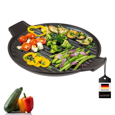 bremermann Grillpfanne Steingut, Grillschale flach für BBQ, rund schwarz