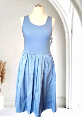 Italy 38 40 42 Sommerkleid Maxikleid ohne Arm Baumwolle Taschen in Jeansblau