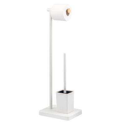 bremermann Stand-WC-Garnitur 2in1, WC-Bürste, WC-Rollenhalter, weiß/Bambus