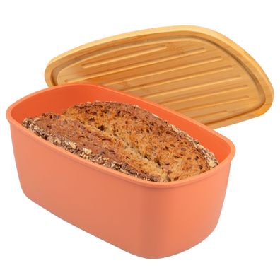 bremermann Brotkasten mit Bambus-Deckel, Schneidebrett, Brottopf, rotbraun