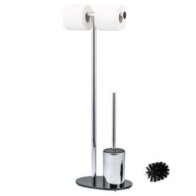 bremermann Stand-WC-Garnitur, WC-Bürste, Rollenhalter mit Glassockel, schwarz