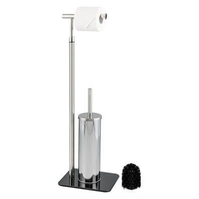 bremermann Stand-WC-Garnitur 2in1, WC-Bürste, Rollenhalter, Edelstahl Glassockel