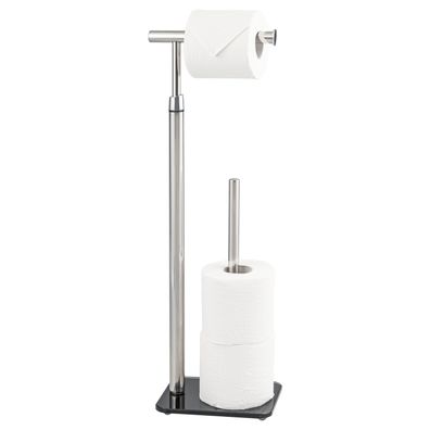 bremermann Stand-WC-Rollenhalter 2in1, Ersatzrollenhalter, Edelstahl Glassockel