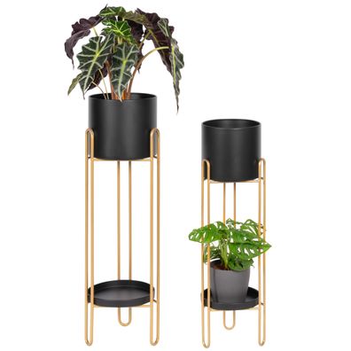 bremermann Blumenhocker 2er-Set, Metall-Blumenständer, Blumensäule schwarz/gold