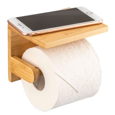 eluno Toilettenpapierhalter mit Ablage, WC-Rollenhalter aus Bambus