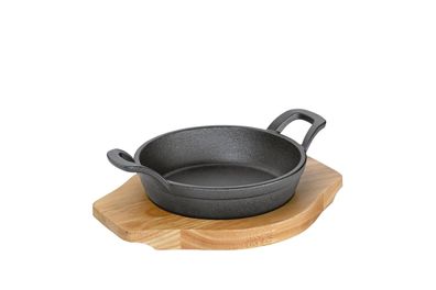 Küchenprofi Servierpfanne mit 2 Griffen und Holzbrett BBQ 18,5x24x5,5cm