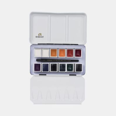 Rembrandt Aquarellfarben-Set im Metalletui mit Deckweiß, 12 Näpfchen + Pinsel