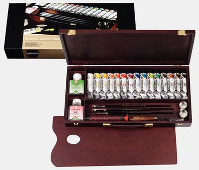 Rembrandt Acrylfarben-Set im Holzkasten Professional | 15 x 40 ml + Zubehör