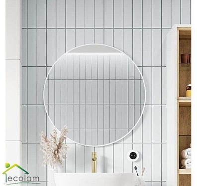 ECOLAM Wandspiegel Rund 60 cm Slim weiß matt Spiegel Badezimmer