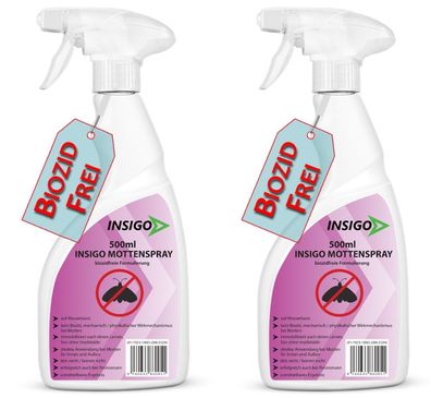 INSIGO 2x500ml Anti Mottenspray Mottenmittel Kleidermotten Mottenschutz Abwehr