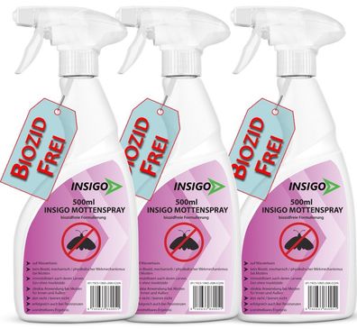 INSIGO 3x500ml Anti Mottenspray Mottenmittel Kleidermotten Mottenschutz Abwehr