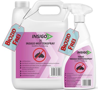 INSIGO 2L + 500ml Anti Mottenspray Mottenmittel Kleidermotten Mottenschutz Abwehr