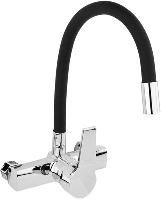 Küchenarmatur, Wandarmatur flexible, schwarz, Spültischarmatur, Mischbatterie