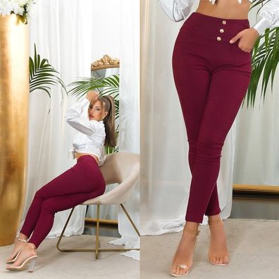 SeXy Miss Damen Girly High Waist Leggings Treggings S/M 34/36 L/XL 38/40 Bordeaux