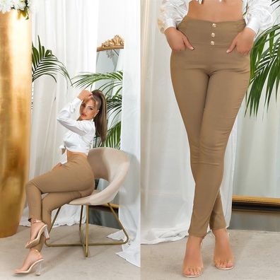 SeXy Miss Damen Girly High Waist Leggings Treggings S/M 34/36 L/XL 38/40 Cappuccino