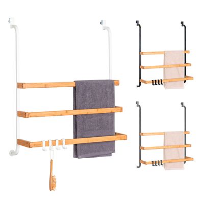 eluno Handtuchhalter für die Glasduschwand aus Metall und Bambus, weiß