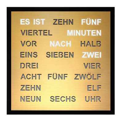 Filius Wort-Wanduhr Quadratische Wortuhr Goldfarben 40 cm 0402-9