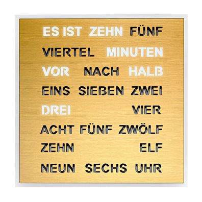 Filius Wort-Tischuhr Quadratische Wortuhr Goldfarben 20 cm 0400-9
