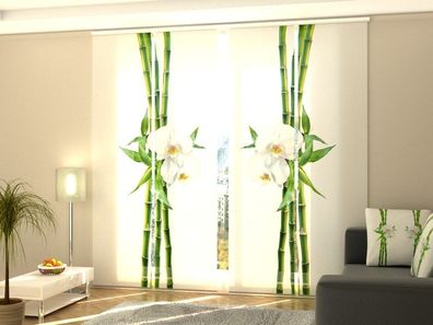 Foto Schiebegardine "Bambus und weisse Orchidee" 1 Paneel 225x40 cm Gabardine Gardine