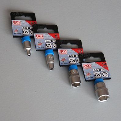 BGS Steckschlüssel Einsatz Sechskant Nuss, Antrieb 1/4, Nüsse SW 3,5 - 14 mm