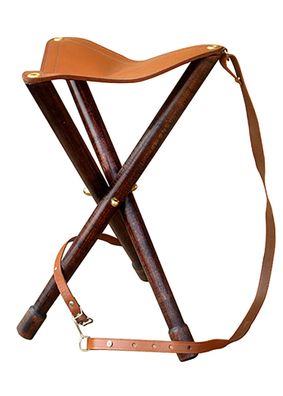 Dreibein-Hocker aus Holz und Leder