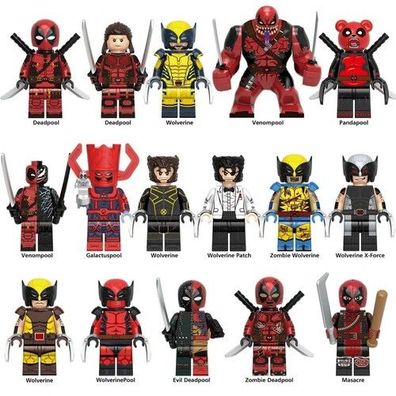 8x Benutzerdefinierte Lego Minifigur Deadpool Baustein Spielzeug Puppe Wolverine