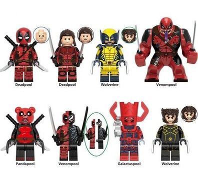 8x Benutzerdefinierte Lego Minifigur Deadpool Baustein Spielzeug Puppe Wolverine