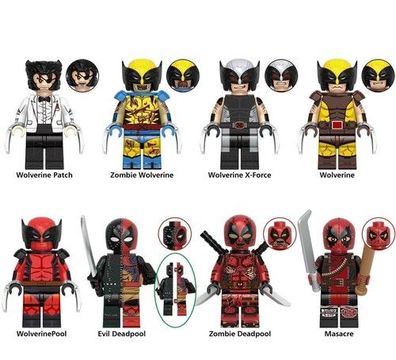 8x Spielzeug Puppe Wolverine Benutzerdefinierte Lego Minifigur Deadpool Baustein