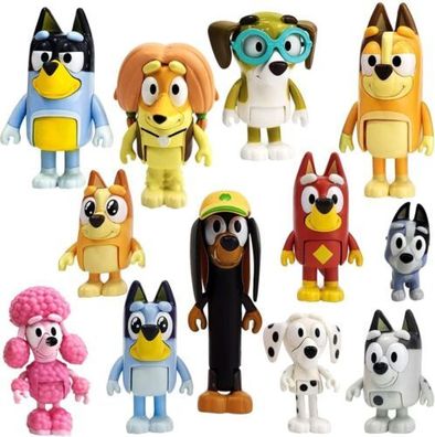 12Pcs/Set Animationsfilm Bluey Puppe Abbildung Buro Auto Ornament 12 Charaktere