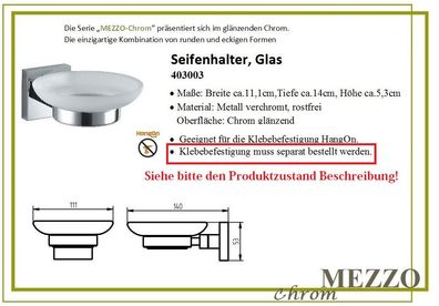 Mezzo Chrome Seifenhalter/Glaseinsatz. Zum Kleben! Kleberstoff fehlt! Reduziert