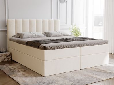 Graingold Mocca Bett, Boxspringbett mit Bettkasten, Boxspringbett mit Topper