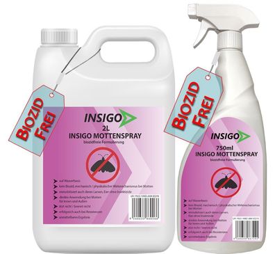 INSIGO 2L + 750ml Anti Mottenspray Mottenmittel Kleidermotten Mottenschutz Abwehr
