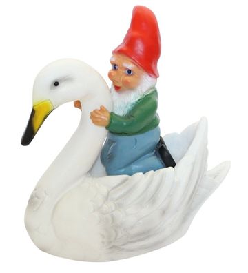 Gartenzwerg auf Schwan H 35 cm witzige Teichfigur aus Kunststoff Dekofigur für Garten