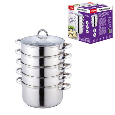 Mantowarka Elite Dampfkocher 30 cm 4 Ebenen Edelstahl Mantykocher mit Glasdeckel