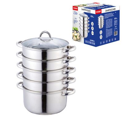Mantowarka Elite Dampfkocher 28 cm 4 Ebenen Edelstahl Mantykocher mit Glasdeckel
