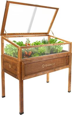 QLS Mini-Gewächshaus aus Holz Vintage 110x55 Hochbeet Balkon Frühbeet Terrasse 11265