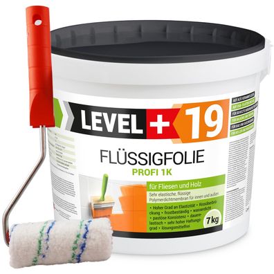Abdichtung 1K Flüssigfolie 7kg Innen Außen Fliesen Holz+Farbroller 10cm L+19