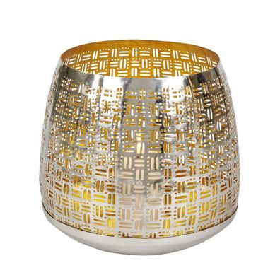 Lambert Fez Windlicht außen vernickelt/ innen gold groß H 18 cm, Ø 19 cm 46134