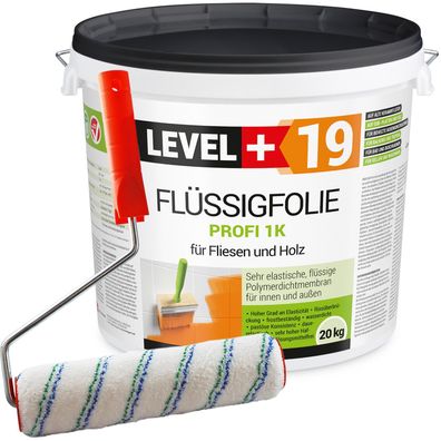 Abdichtung 1K Flüssigfolie 20kg Innen Außen Fliesen Holz+Farbroller 25cm L+19