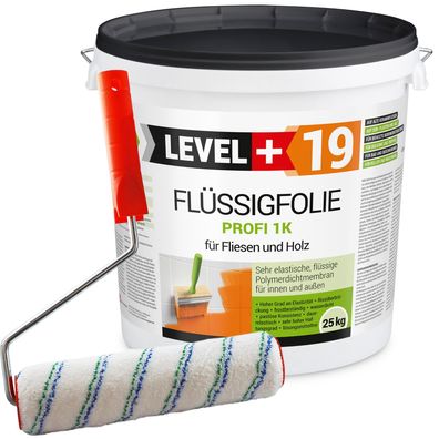 Abdichtung 1K Flüssigfolie 25kg Innen Außen Fliesen Holz+Farbroller 25cm L+19