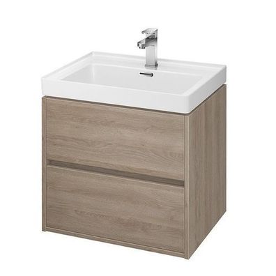 Badmöbel Set Badezimmerschrank mit Keramikwaschbecken, 2-Schubladen CREA 60 Eiche