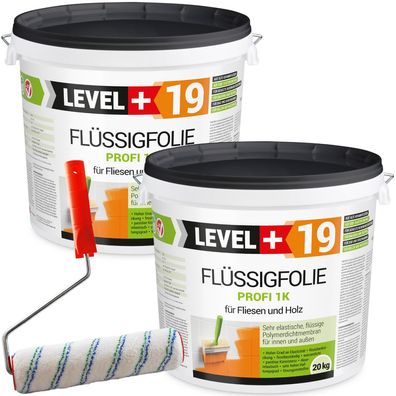 Flüssigfolie 40kg Abdichtung 1K Innen Außen Fliesen Holz+Farbroller 25cm L+19