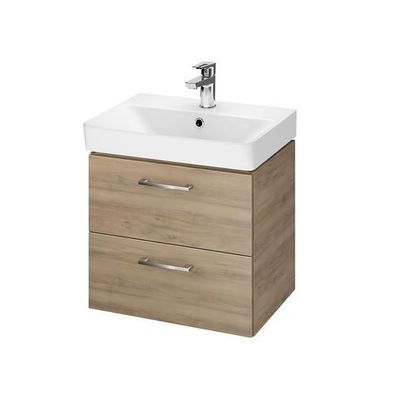 Badmöbel Set Badezimmerschrank mit Keramikwaschbecken LARA MILLE SLIM 50 Nussbaum