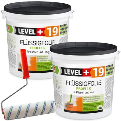 Flüssigfolie 50kg Abdichtung 1K Innen Außen Fliesen Holz+Farbroller 25cm L+19