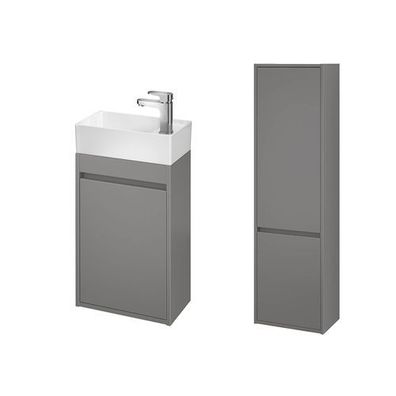 Badmöbel Set CREA 40 Waschbecken-Unterschrank mit Hochschrank 140x40x25, Grau Matt